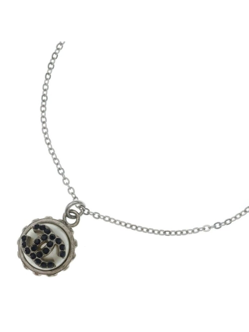 Chanel CC Logo Necklace Silver Metal